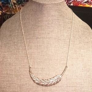 Silvertone Metal Feather Necklace - Pre-loved (23")